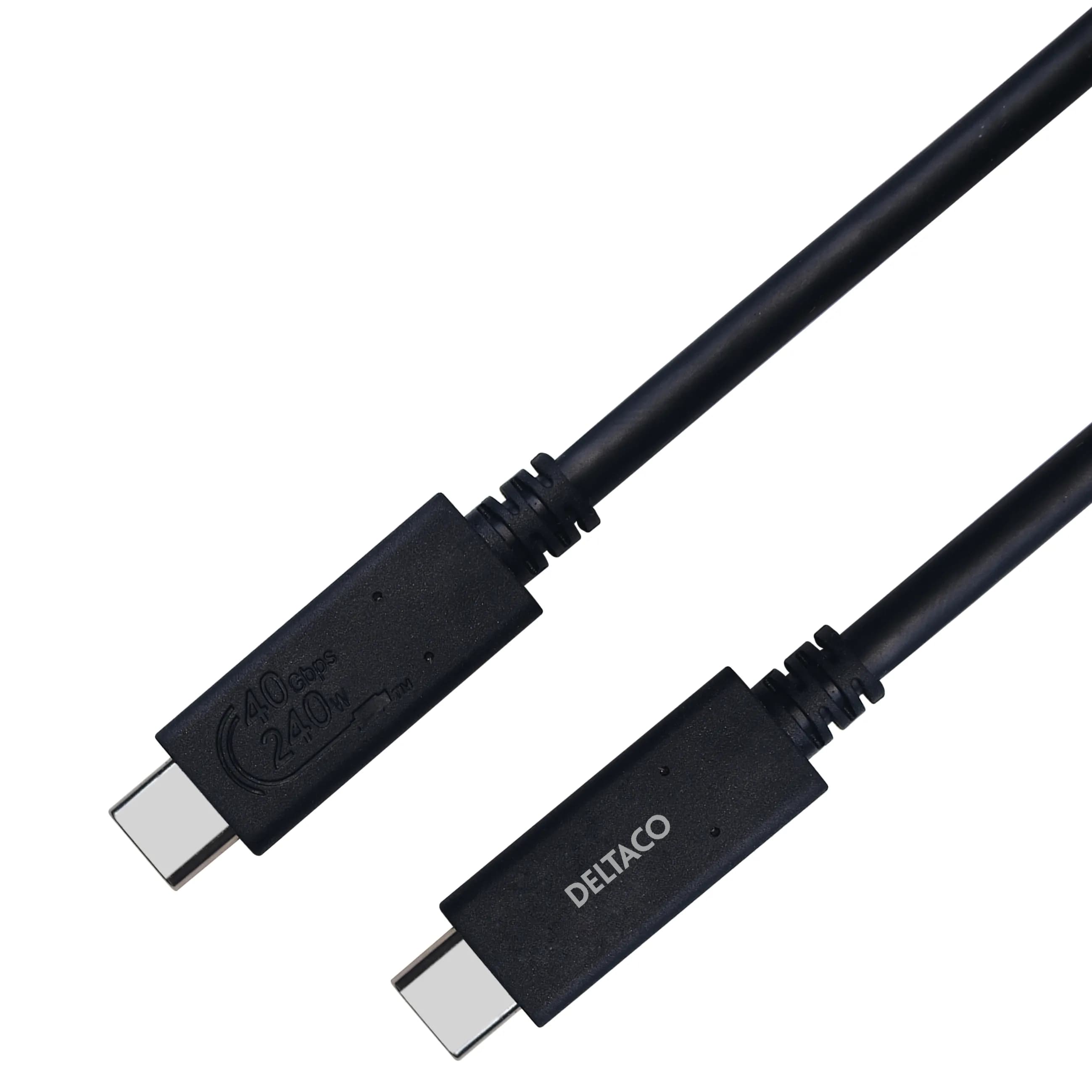 Deltaco USB4 Gen 3 USB-C -kaapeli, 240 W, 0,8 m, musta