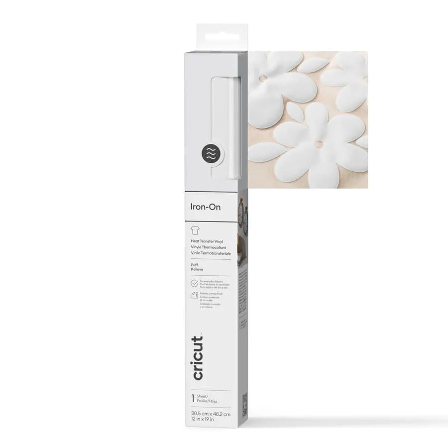 Cricut Puff Iron-On -lämmönsiirtovinyylirulla, Valkoinen, 30x48cm – CRICUT