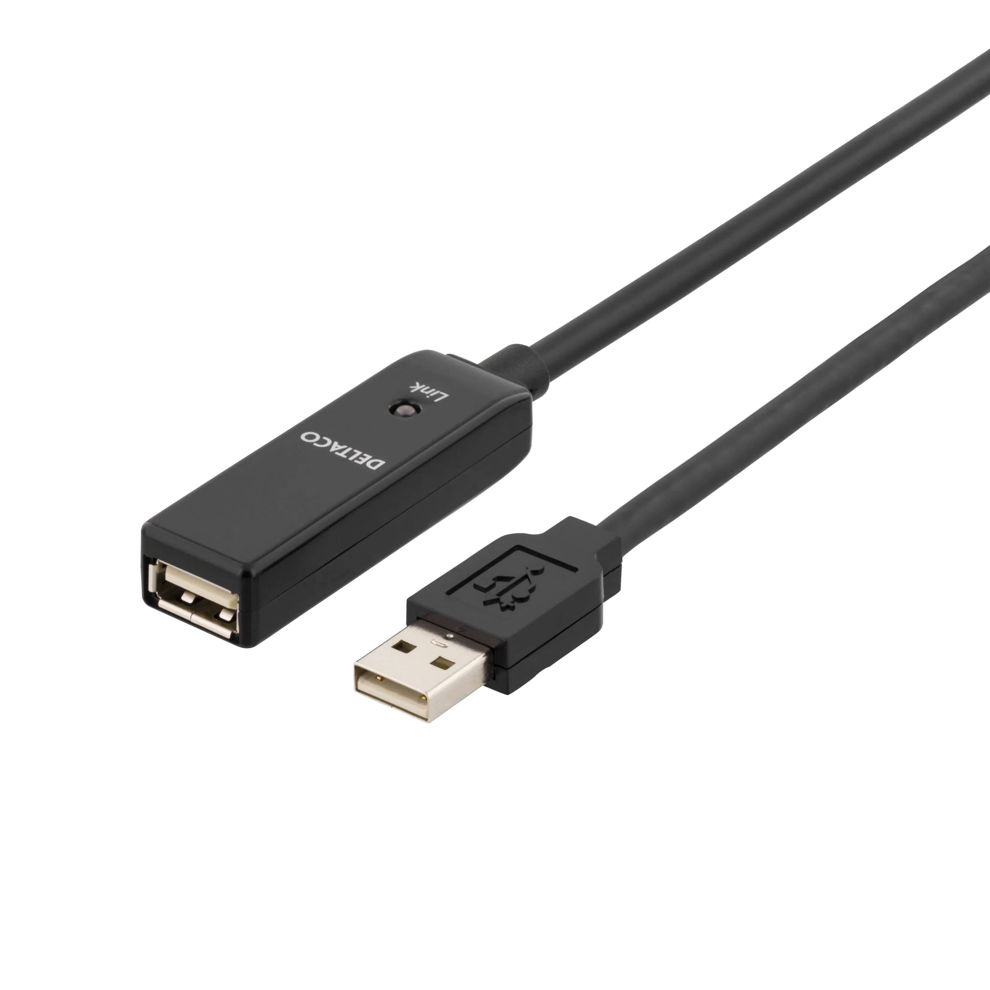 Deltaco USB 2.0 aktiivinen jatkokaapeli, 10 m, musta
