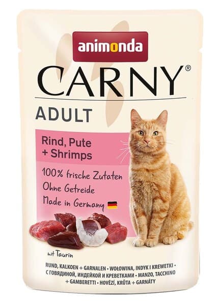 Animonda Carny Adult Beef, Turkey and Shrimps, Kissan märkäruoka, 85 g – Animonda