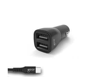 GEAR Laturi 12-24V 2xUSB 3.4A Musta USB-C 2.0 Johto 1m