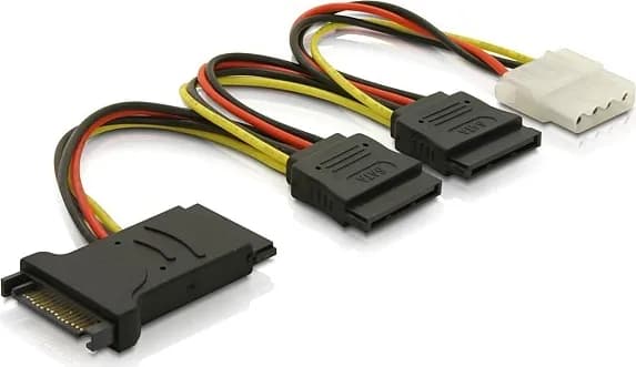 Y-virta-adapteri 15-pin SATA & Molex 4-pin, 3xSATA, 1xMolex,15cm