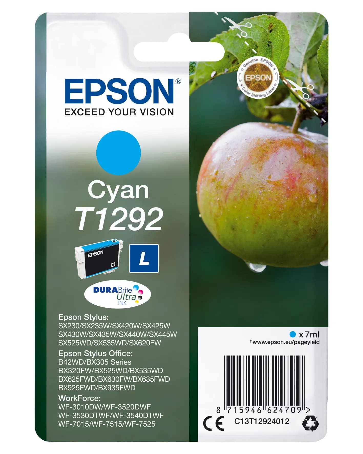 Epson T1292 -mustekasetti, 7 ml, cyan – Epson