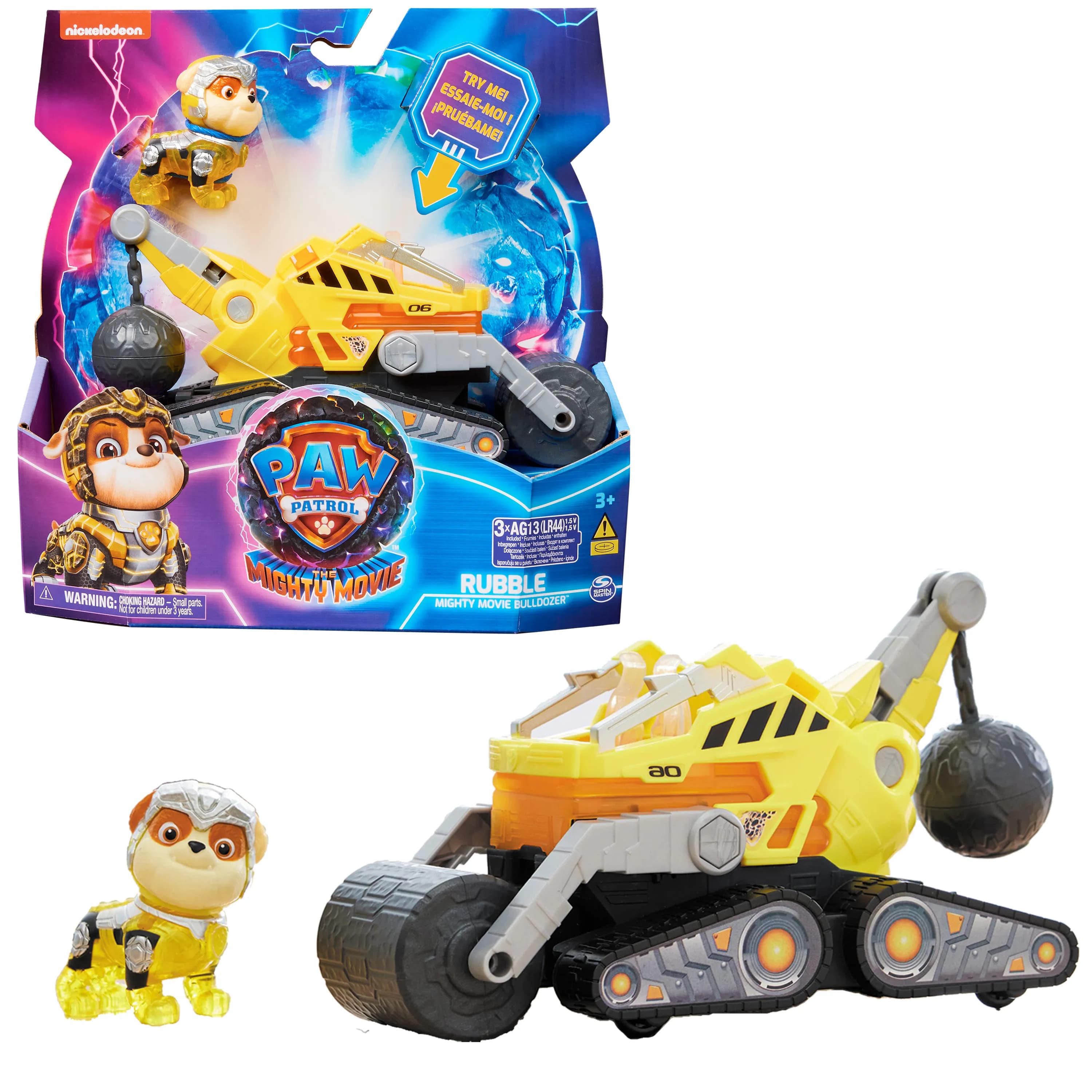 Spin Master Paw Patrol Mighty movie - basic vehicle from Rubble with puppy figure, toy vehicle – SPIN MASTER
