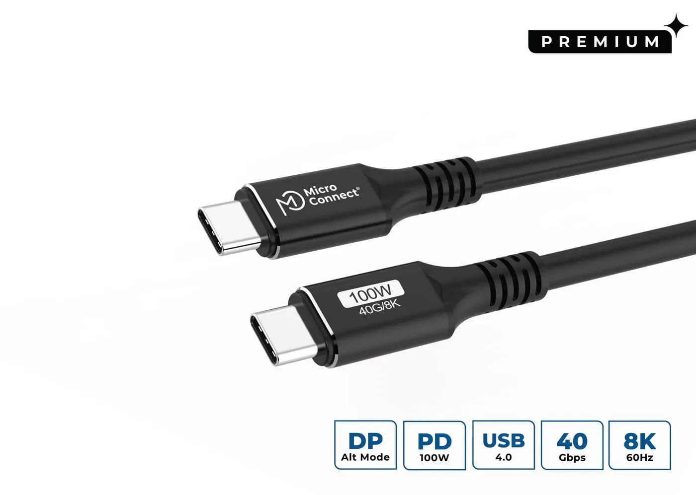 MicroConnect USB4 Gen 3x2 USB-C -kaapeli, 100 W, 0,25 m, musta