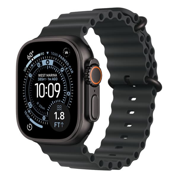 Apple Watch Ultra 3 49mm musta titaanikuori ja musta Ocean-ranneke
