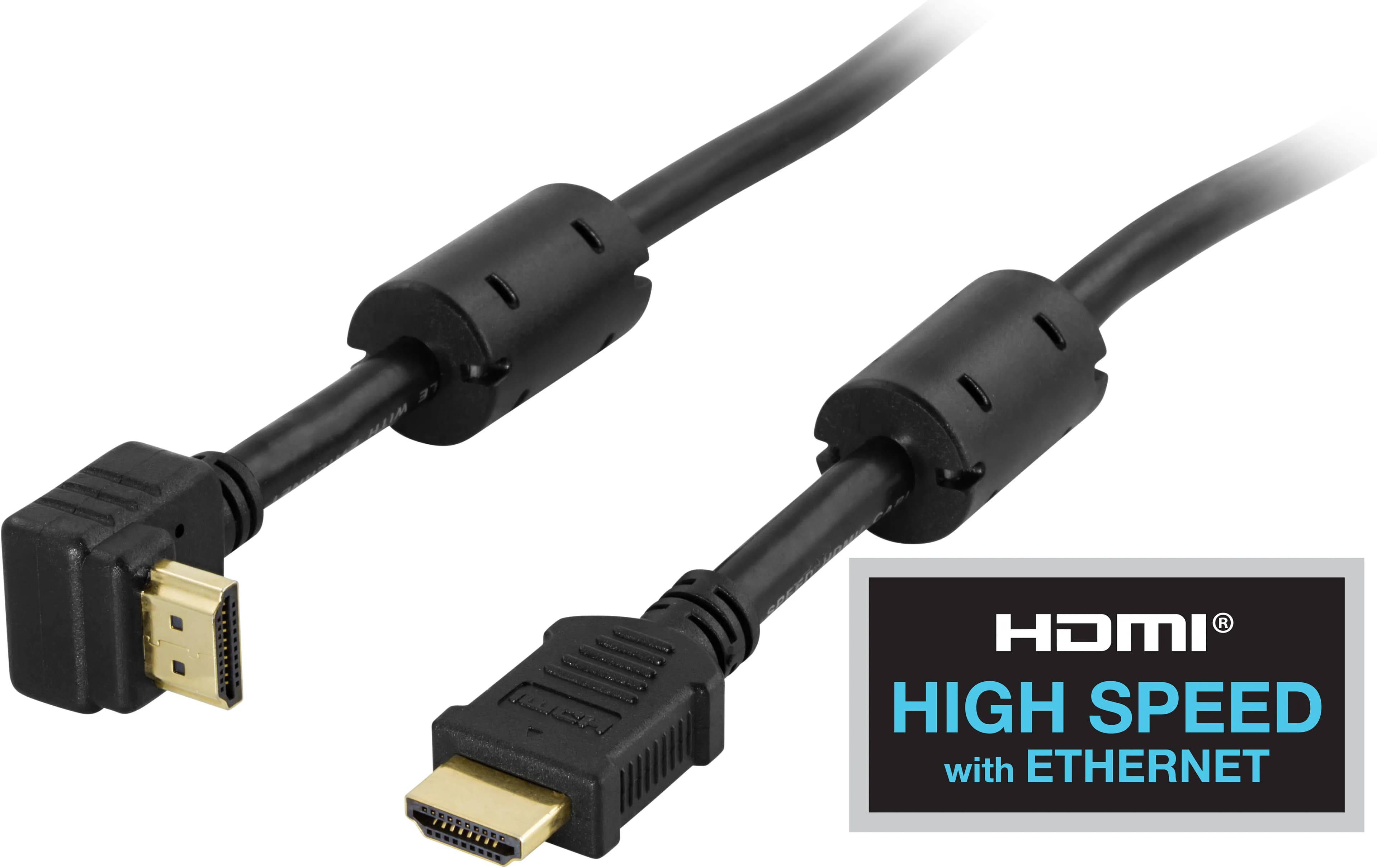 Deltaco HDMI-1030V Angled HDMI 2.0 -kaapeli jossa Ethernet, 3 m, musta