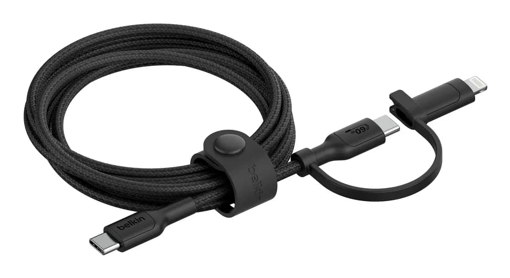 Belkin BoostCharge Pro 2-in-1 USB-C – Lightning/USB-C -kaapeli, 1,5 m, musta