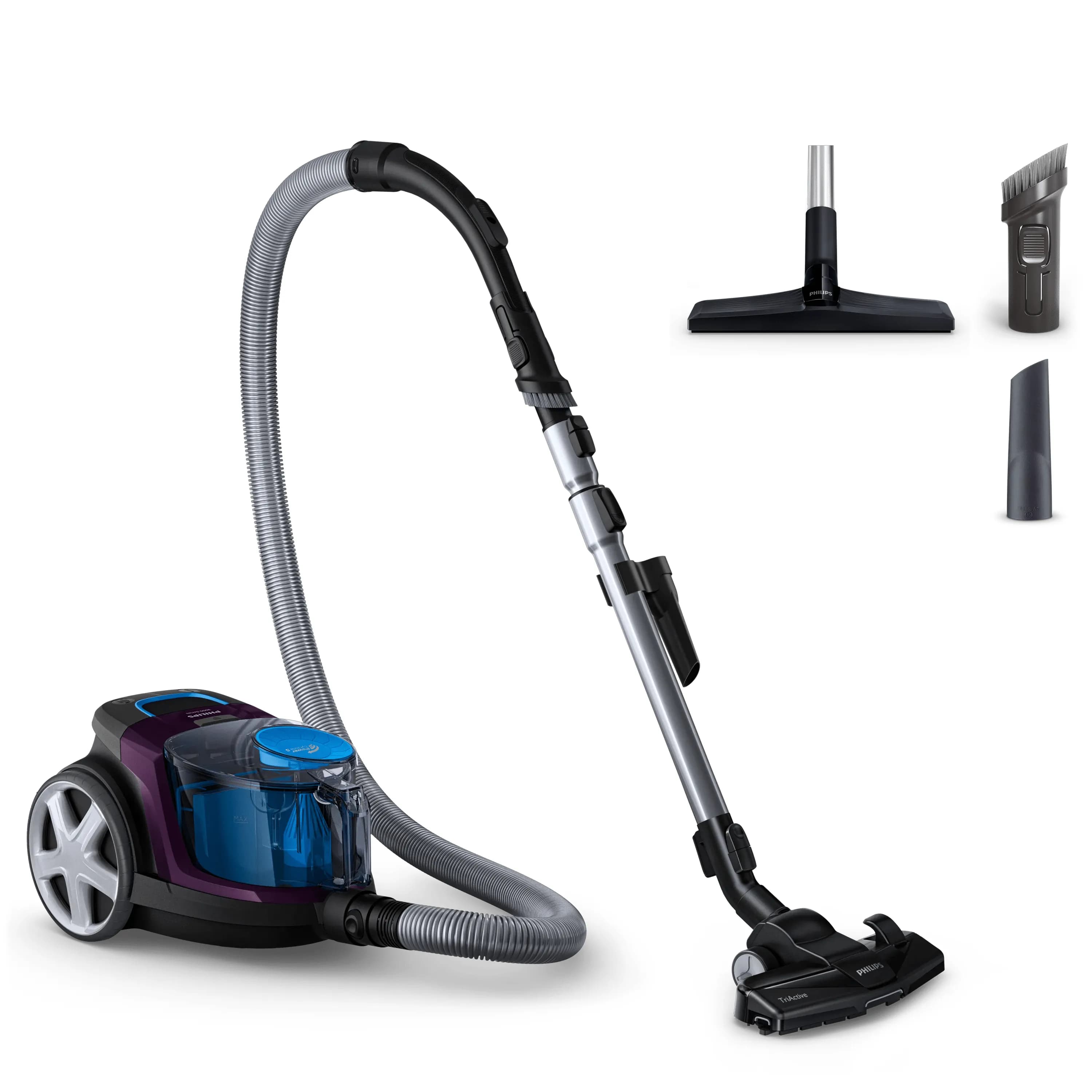 Philips PowerPro Compact FC9333/09 1.5 L 900 W -pussiton pölynimuri, musta, sininen, harmaa, violetti