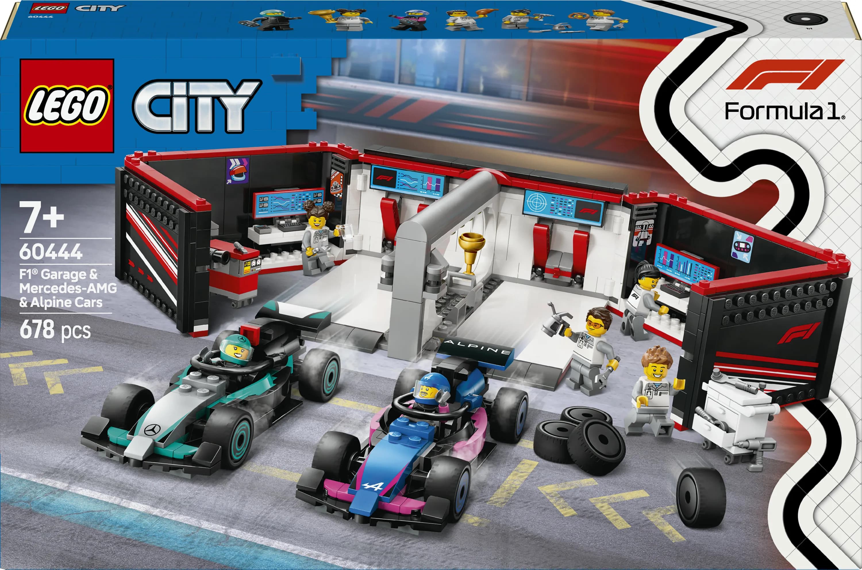 LEGO City F1-varikkotalli Mercedes-AMG- ja Alpine-autoilla 60444 – LEGO