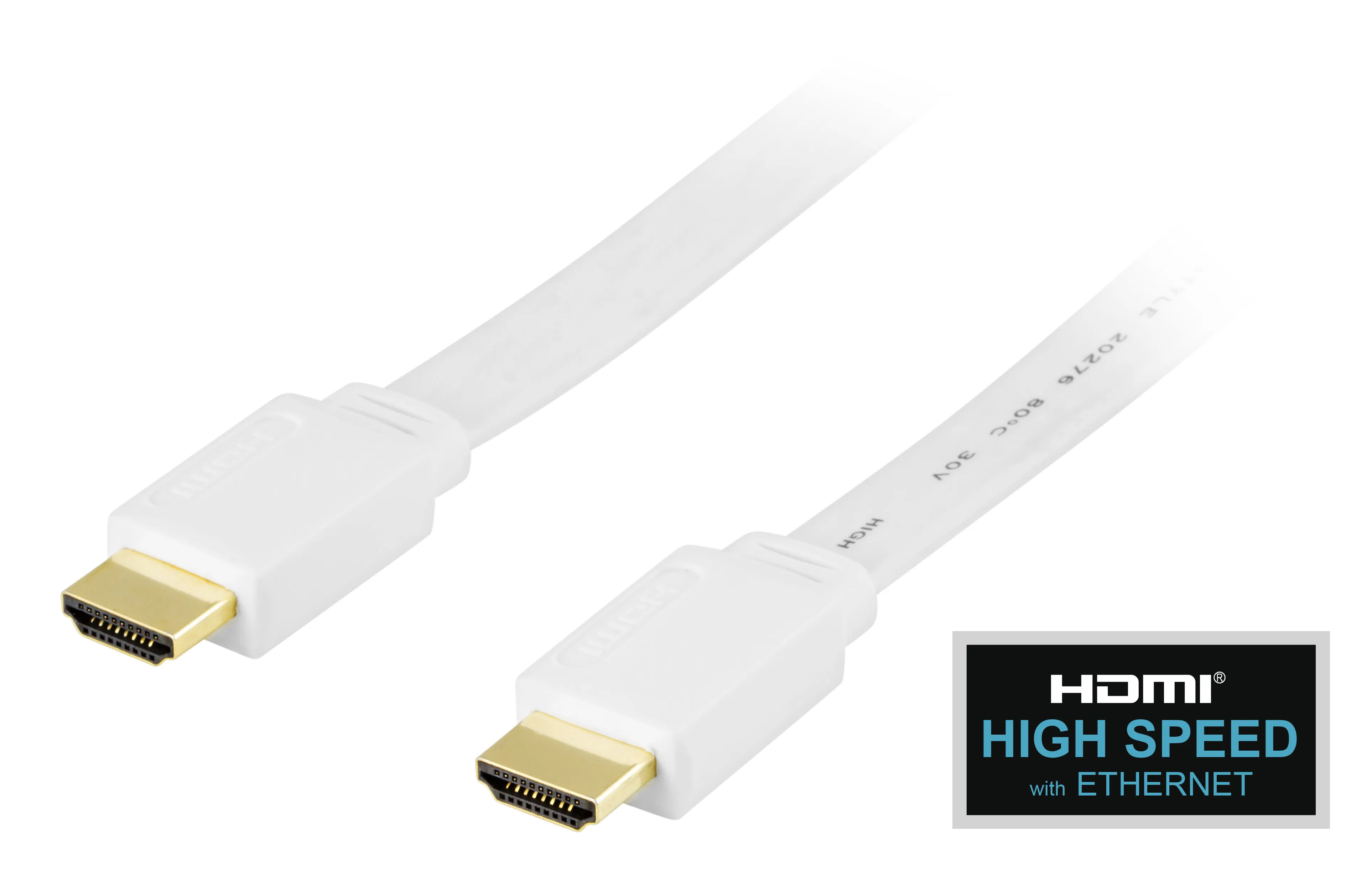Deltaco HDMI 2.0 Flat -kaapeli jossa Ethernet, 0,5 m, valkoinen – Deltaco