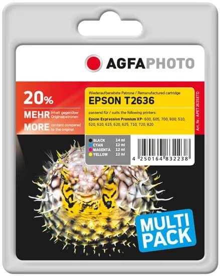 AgfaPhoto APET263SETD -mustekasettipakkaus, 14 ml/12 ml, musta/syaani/magenta/keltainen, 4 kpl – AgfaPhoto
