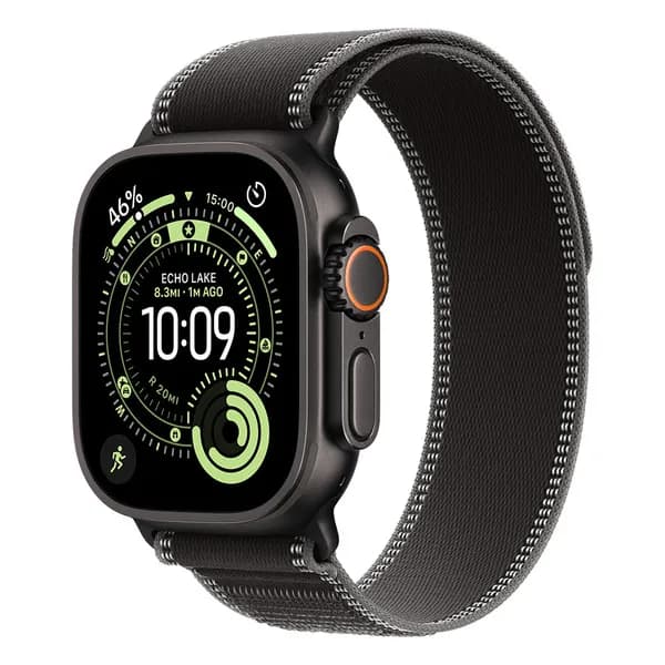 Apple Watch Ultra 3 49mm musta titaanikuori ja musta/hiili Trail-ranneke (S/M)