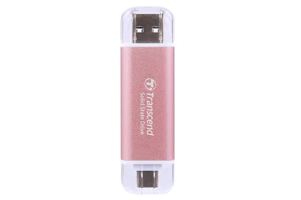 Transcend ESD310P 512 Gt USB-C/USB-A -ulkoinen SSD, kannettava, laitteistosalaus, salasanasuojaus, vaaleanpunainen – Transcend