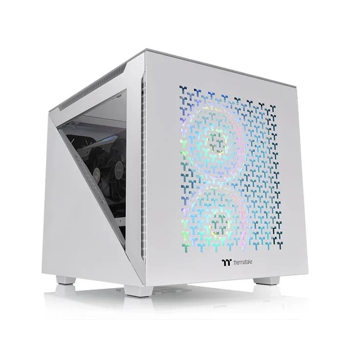 Thermaltake Divider 200 TG Air Snow -micro-ATX-kotelo ikkunalla ja RGB-valaistuksella, valkoinen