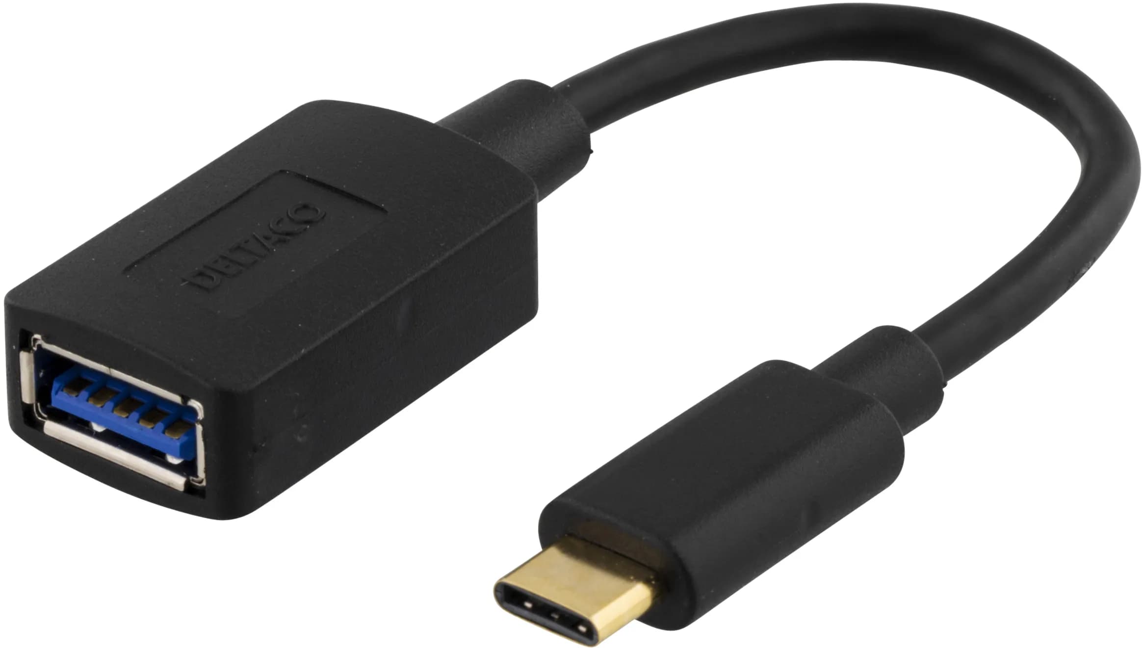 Deltaco USB-C – USB-A 3.1 Gen 1 -adapteri, Musta
