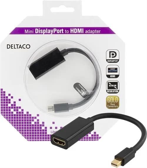 DELTACO Mini Displayport - HDMI sovitin, 4K, audio, 0,2, musta – Deltaco