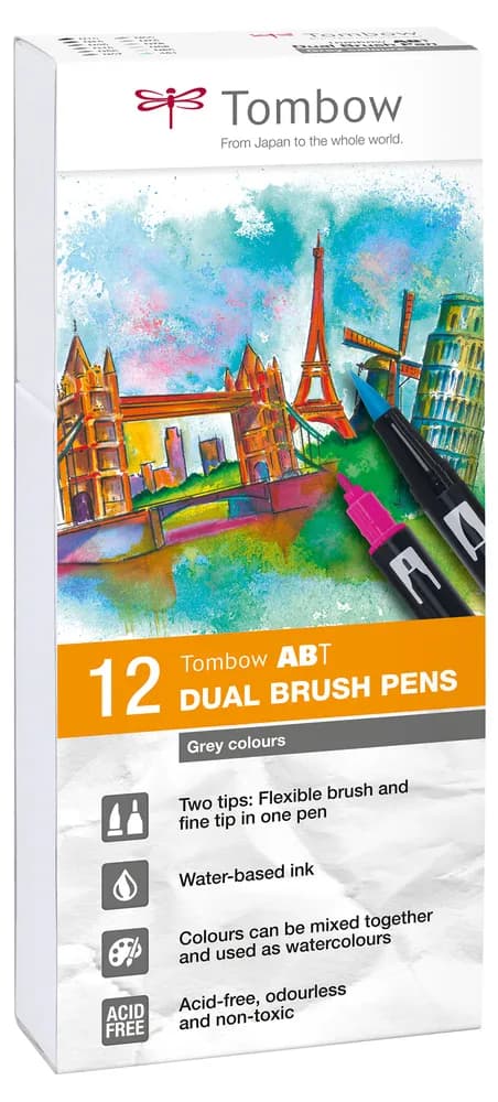 Tombow ABT Dual Brush 12P-3 Grey colours (12) – TOMBOW