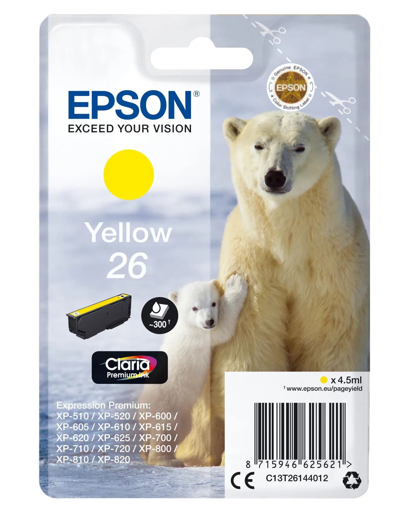 Epson 26 -mustekasetti, 4.5 ml, keltainen