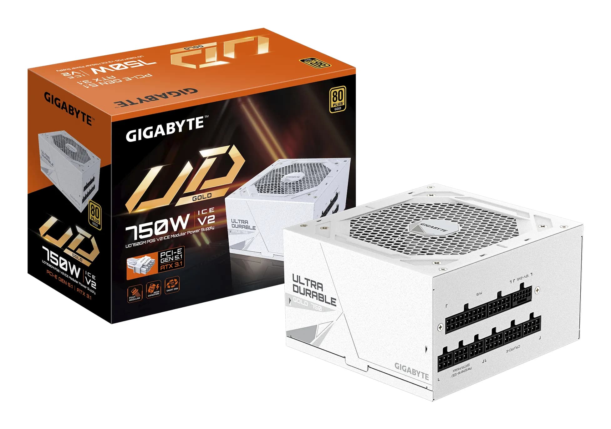 Gigabyte UD750GM PG5 V2 ICE 750W -virtalähde, 80 Plus Gold – Gigabyte