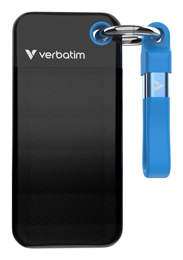 Verbatim Pocket SSD 2 Tt USB 3.2 Gen 2 (USB-C) -ulkoinen SSD, kannettava, iskunkestävä, musta/sininen – Verbatim