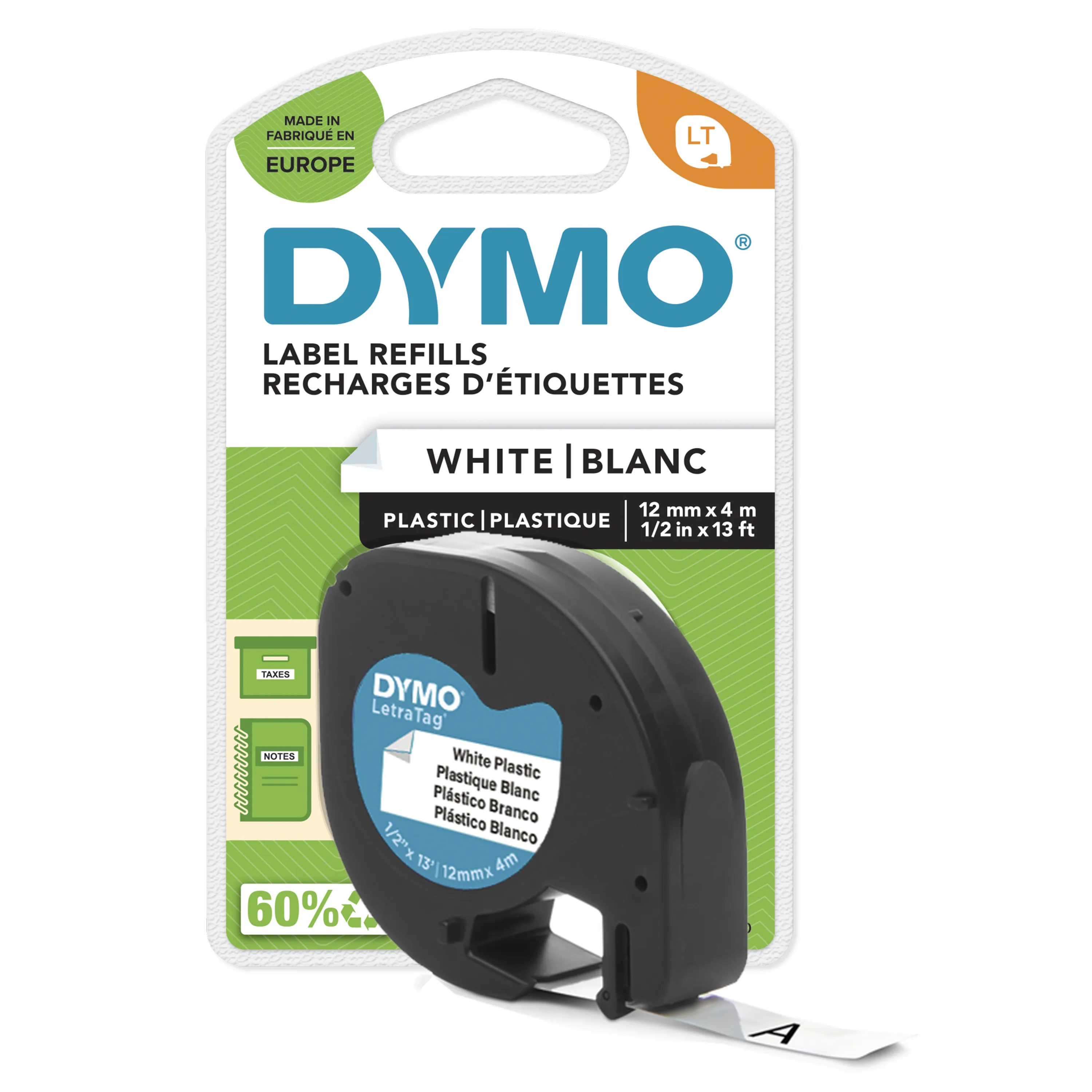 Tape LetraTag plastic 12mmx4m white – Dymo