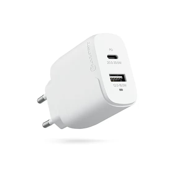 Alogic Rapid Power 32W (20W+12W) GaN 1xUSB-1 1xUSB-A -laturi, Valkoinen