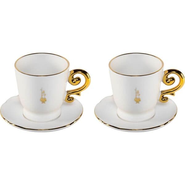 Bialetti Pure Gold -cappuccinokupit ja -aluset posliinia 330 millilitraa 2 kappaletta