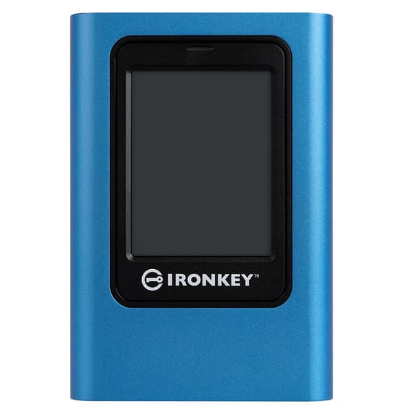 Kingston IronKey Vault Privacy 80 960 Gt USB 3.2 Gen 1 (USB-C) -ulkoinen SSD, laitteistosalaus, salasanasuojaus, kosketusnäyttö, sininen