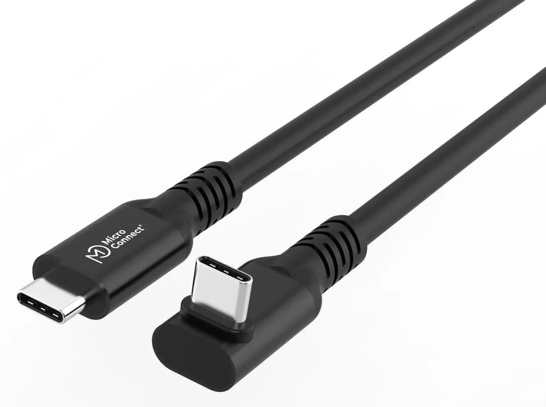 MicroConnect MC-USB3.2CC2-FA USB 3.2 Gen 2x2 Premium kulma USB-C -kaapeli, 100 W, 2 m, musta