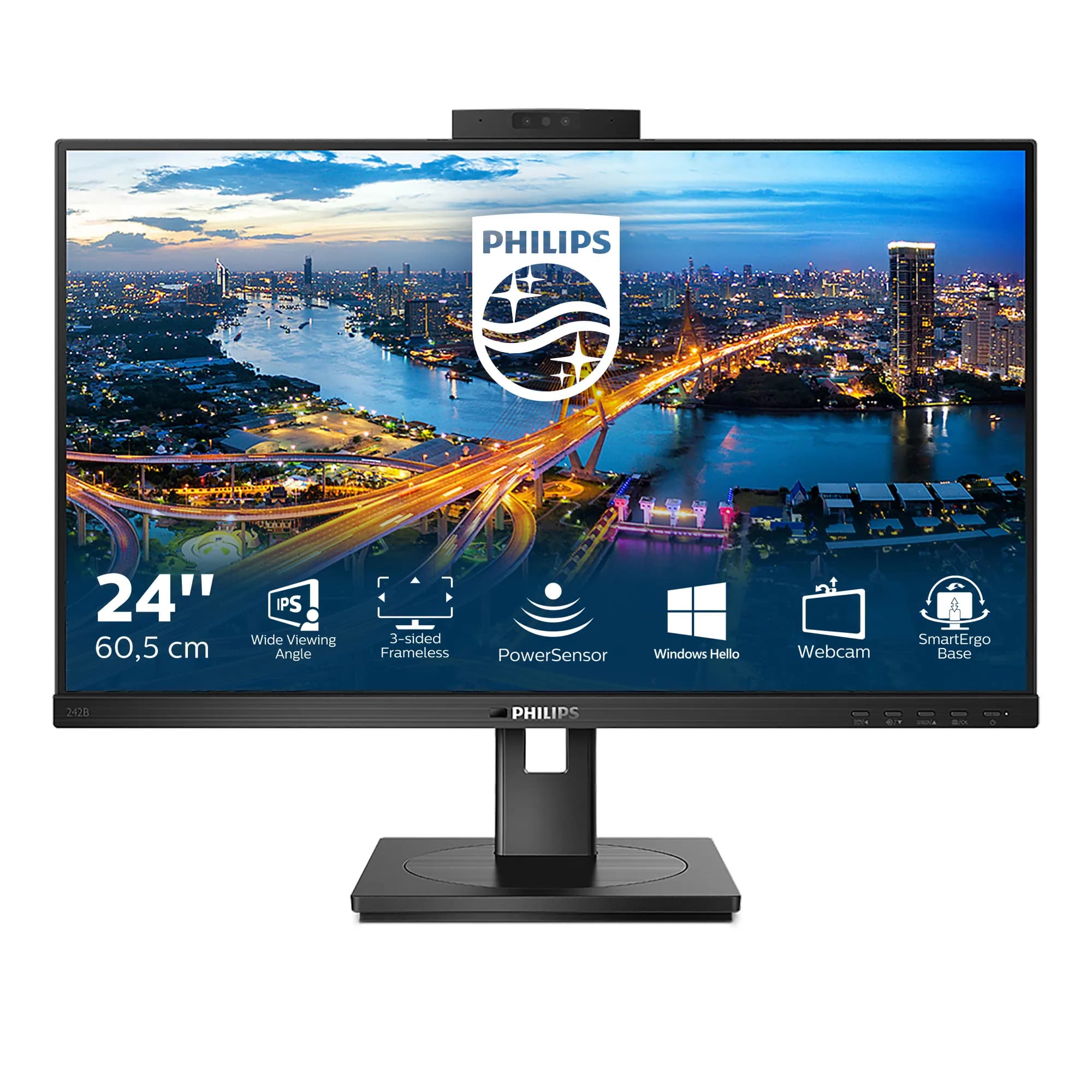 PHILIPS 242B1H 24" Full HD, IPS -näyttö, webkamera ja USB-keskitin – Philips
