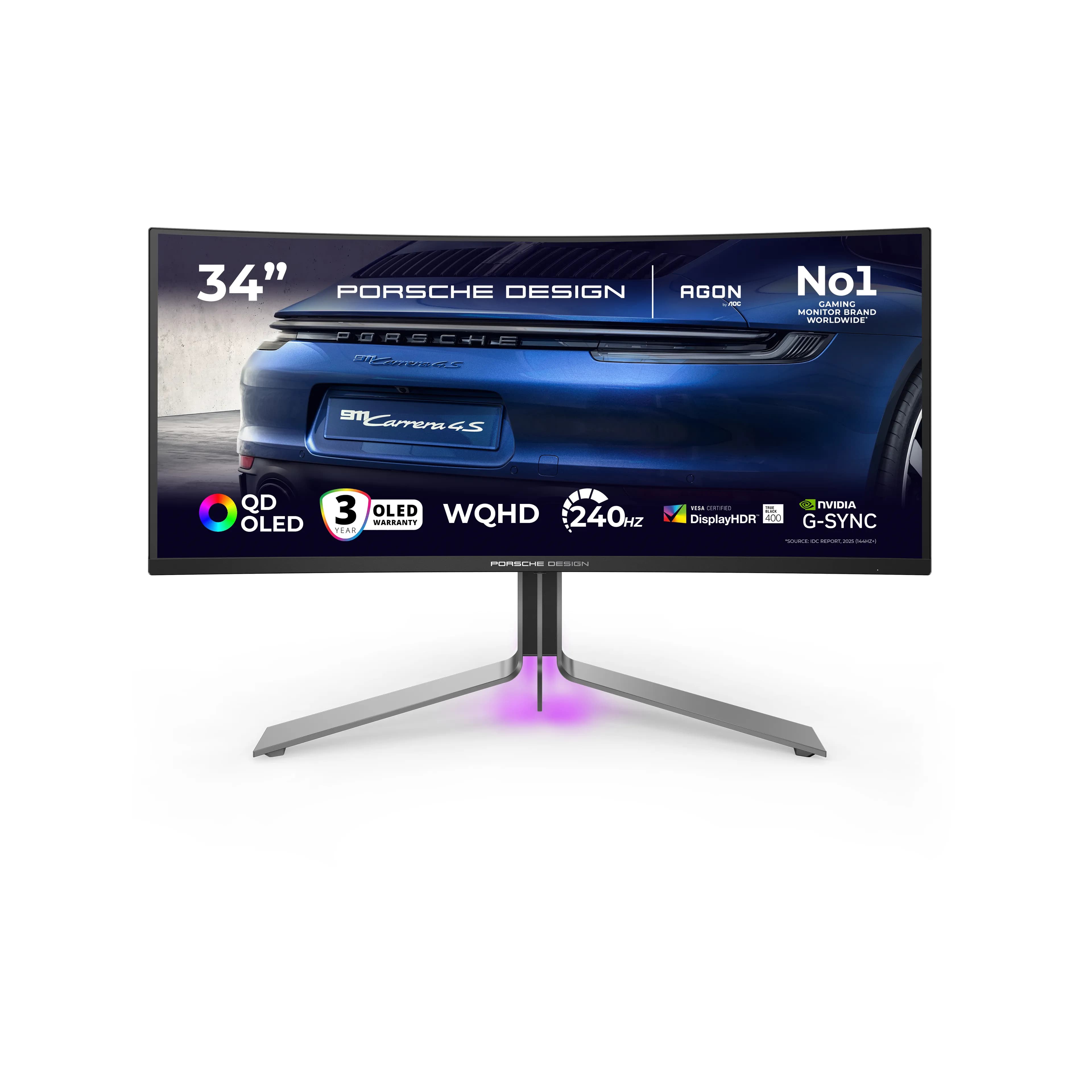 AOC Porsche Design PD34 34" UWQHD, QD-OLED, 240Hz -kaareva pelinäyttö – AOC