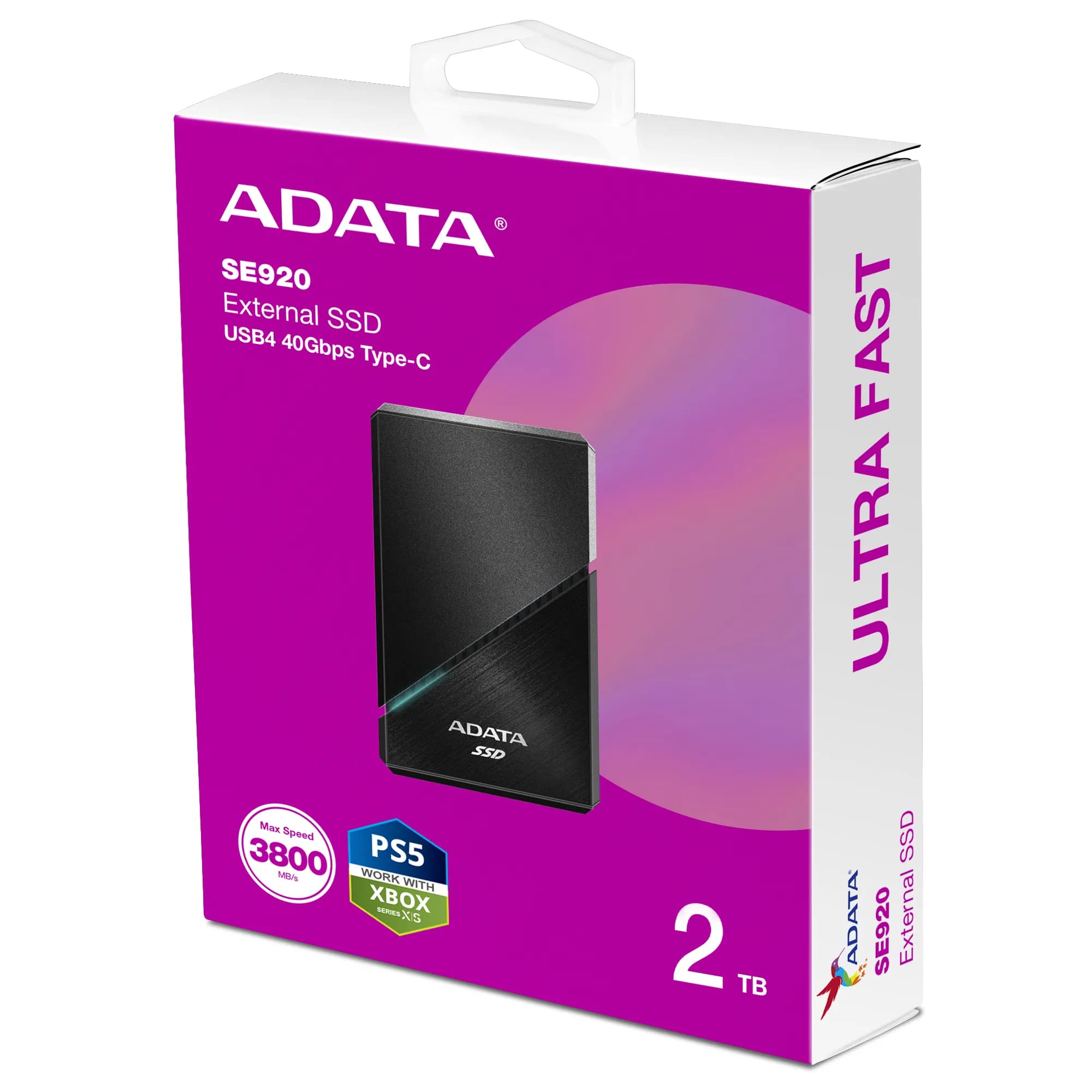 A-DATA SE920 2 Tt USB4 -ulkoinen SSD, kannettava, pelikäyttöön, musta – ADATA
