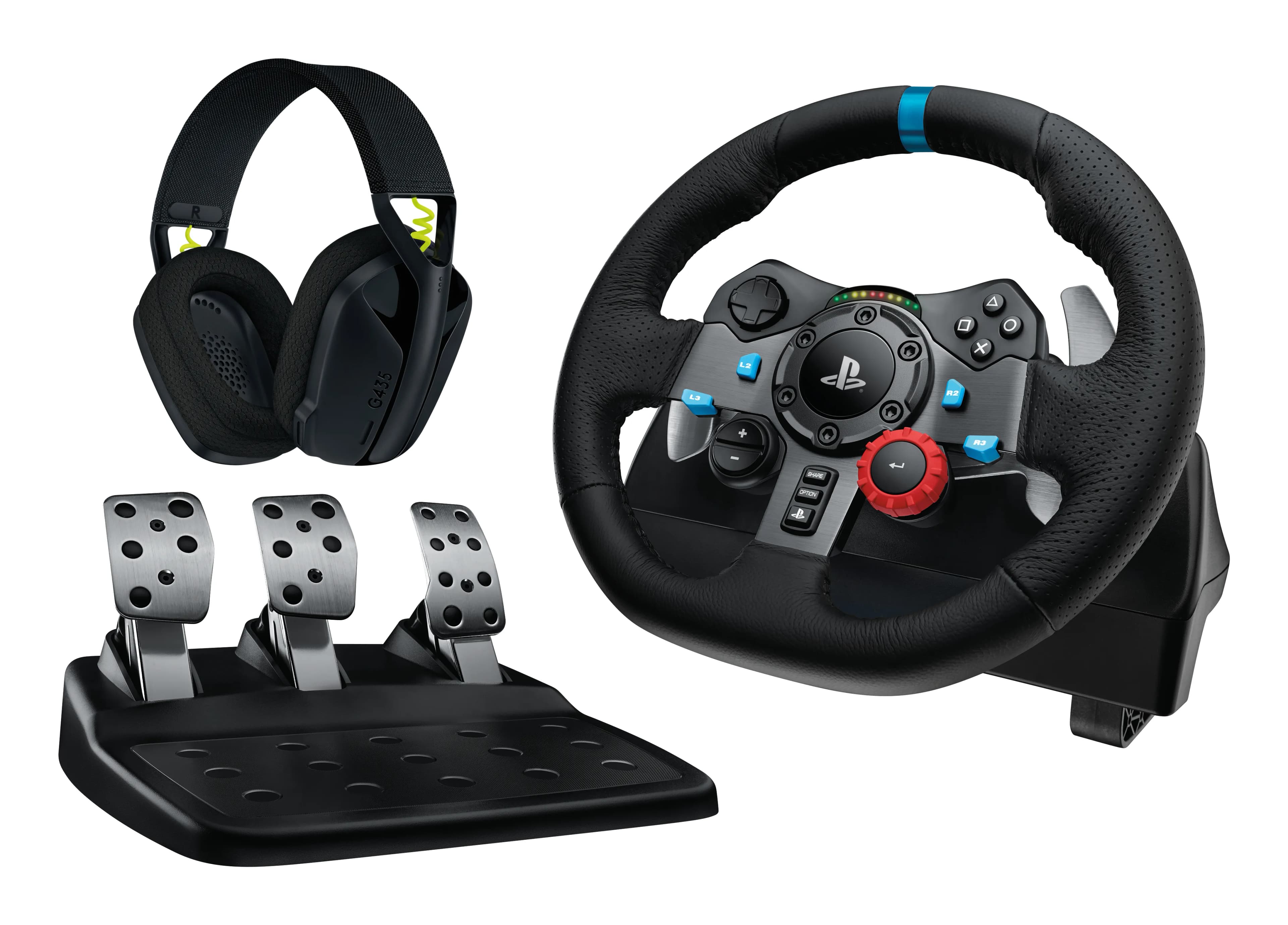 Logitech G29 Driving Force -ohjauspyörä ja polkimet PC-, PlayStation 5-, PlayStation 4- ja PlayStation 3 -alustoille, Musta ja Alumiini – Logitech
