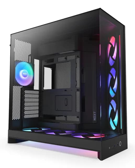 NZXT H9 Flow RGB+ (2025) -miditornikotelo ikkunalla, musta