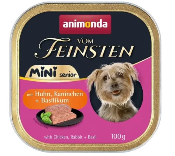 Animonda Vom Feinsten Senior Mini Chicken with Rabbit and Basil, Koiran märkäruoka, Viljaton, 100 g – Animonda