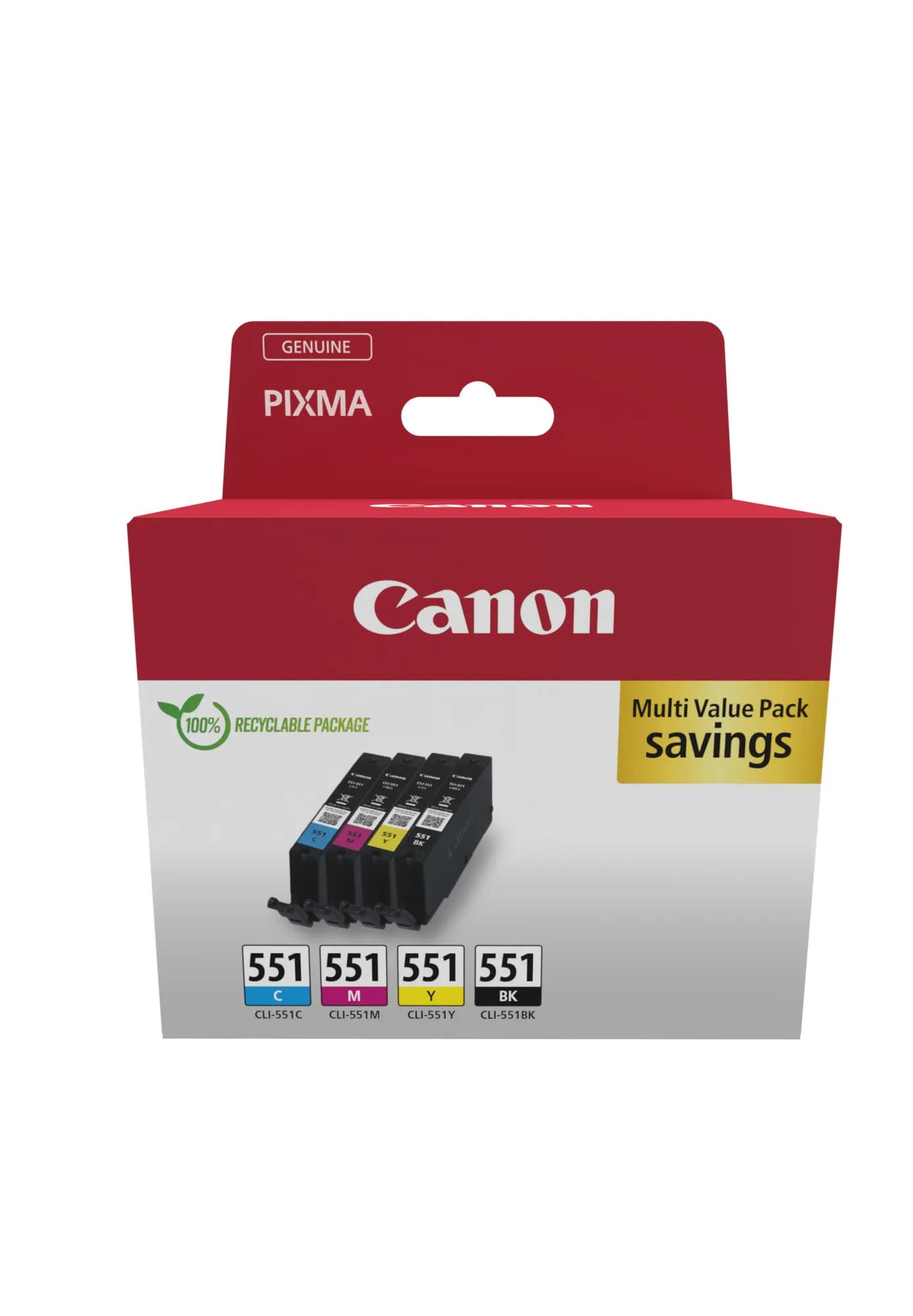 Canon CLI-551 -mustekasettipakkaus, musta, syaani, magenta, keltainen, 4 kpl