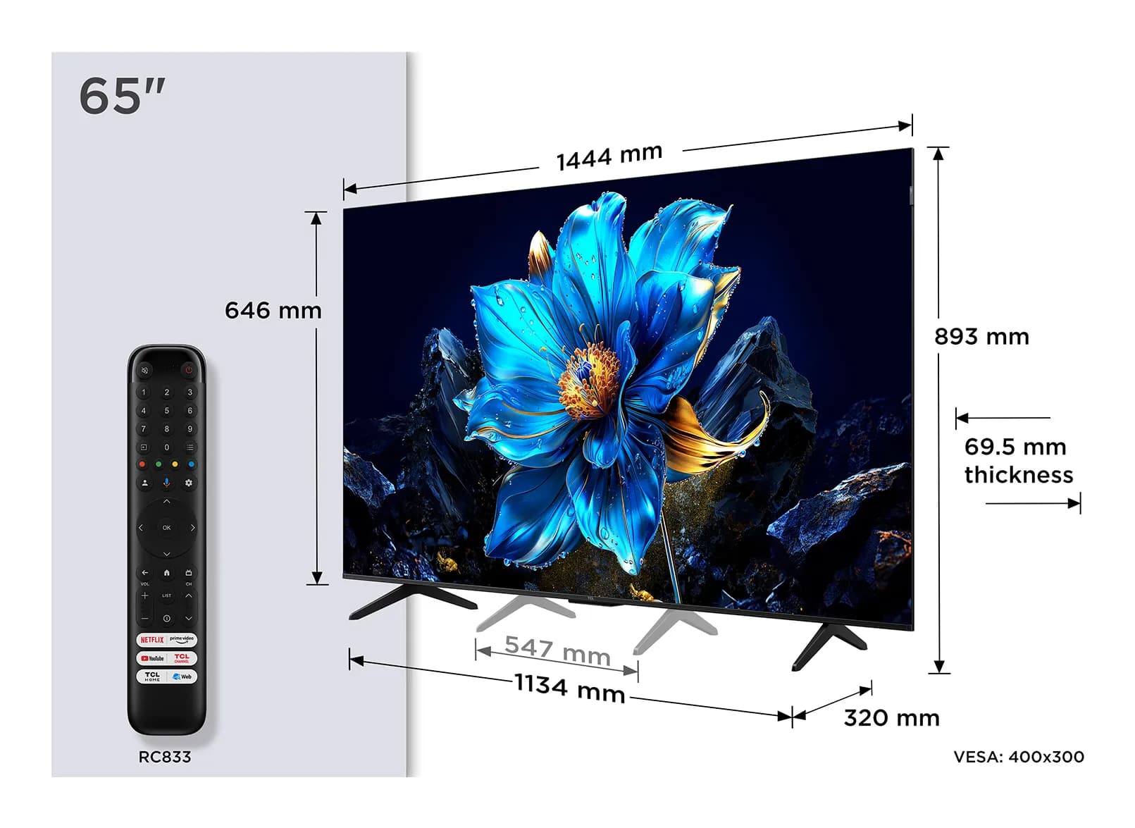 TCL P79K 65" 4K QLED Google TV, 60 Hz, HDR10+, metallic – TCL