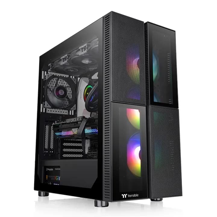 Thermaltake Versa T26 TG ARGB -miditornikotelo ikkunalla ja RGB-valaistuksella, musta