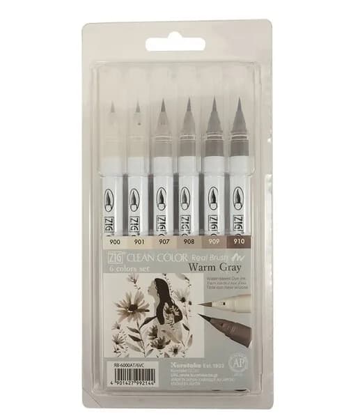 ZIG Clean Color Real Brush 6-set Warm gray – ZIG