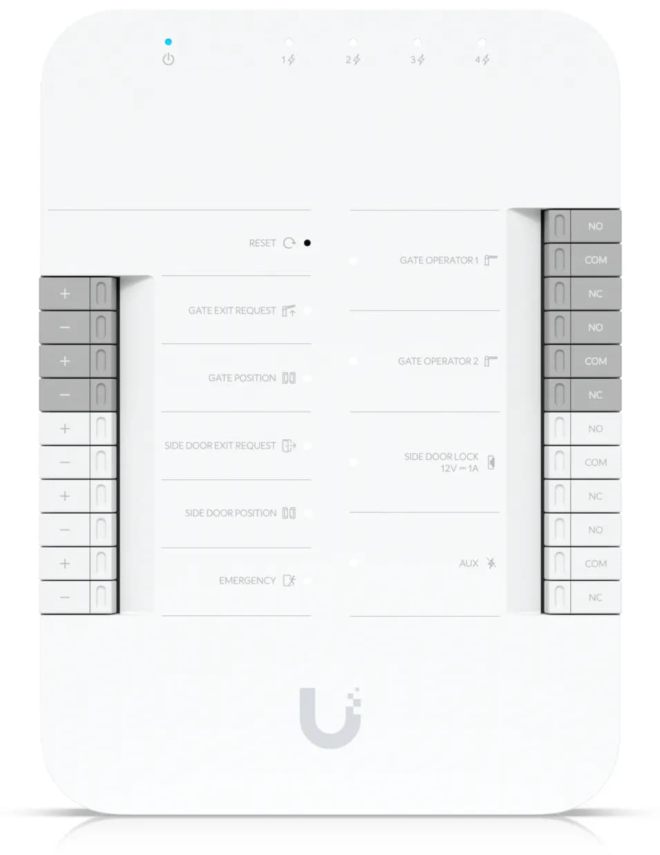 Ubiquiti Gate Hub pääsynvalvonta liitettyjen lukulaitteiden tai sisäpuhelimen kautta.