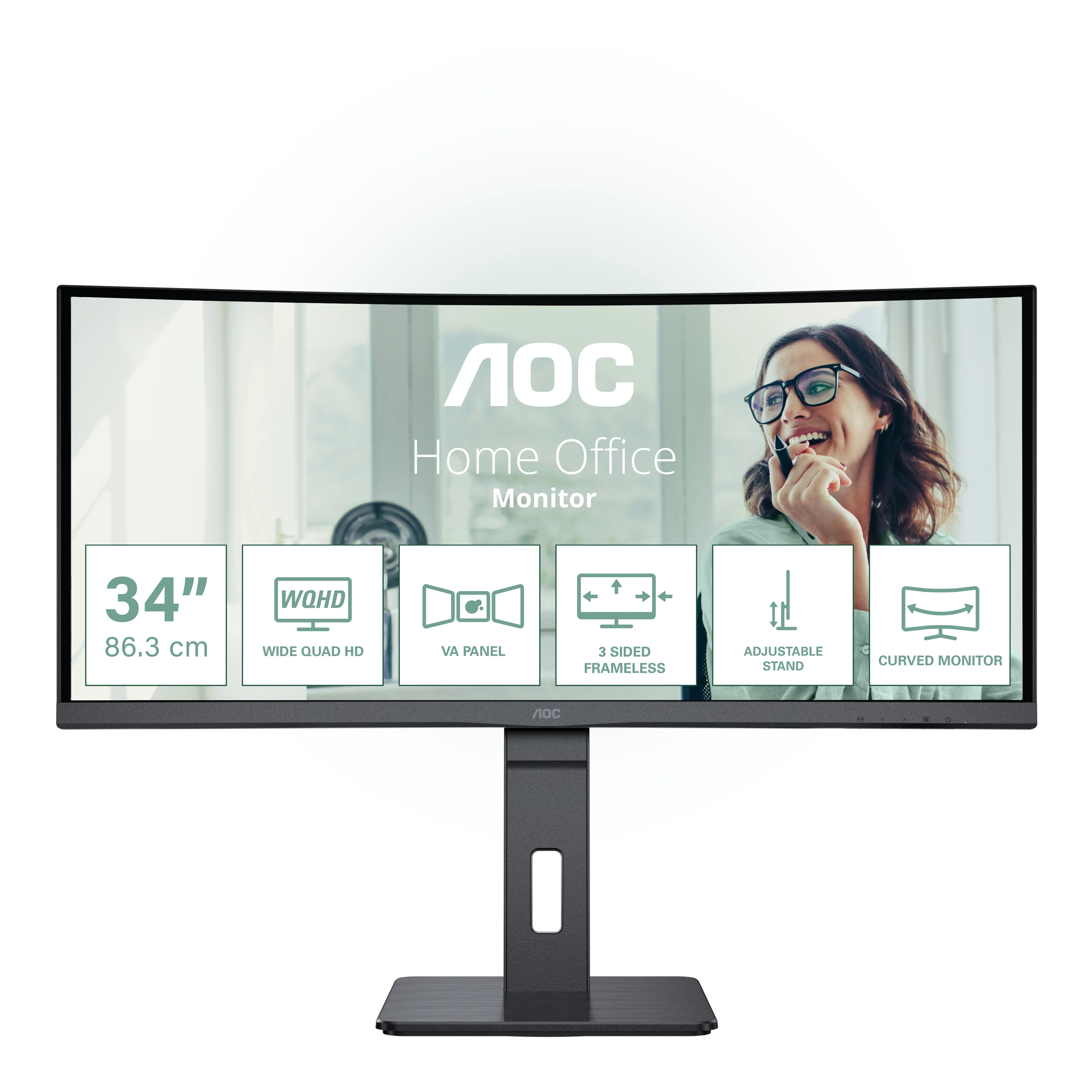 AOC CU34P3CV 34" UWQHD, VA -kaareva näyttö, USB-C hub – AOC