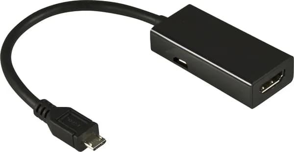 DELTACO MHL-sovitin, USB tyyppi Micro B ur - HDMI19-pin na, 0,2m,musta – Deltaco