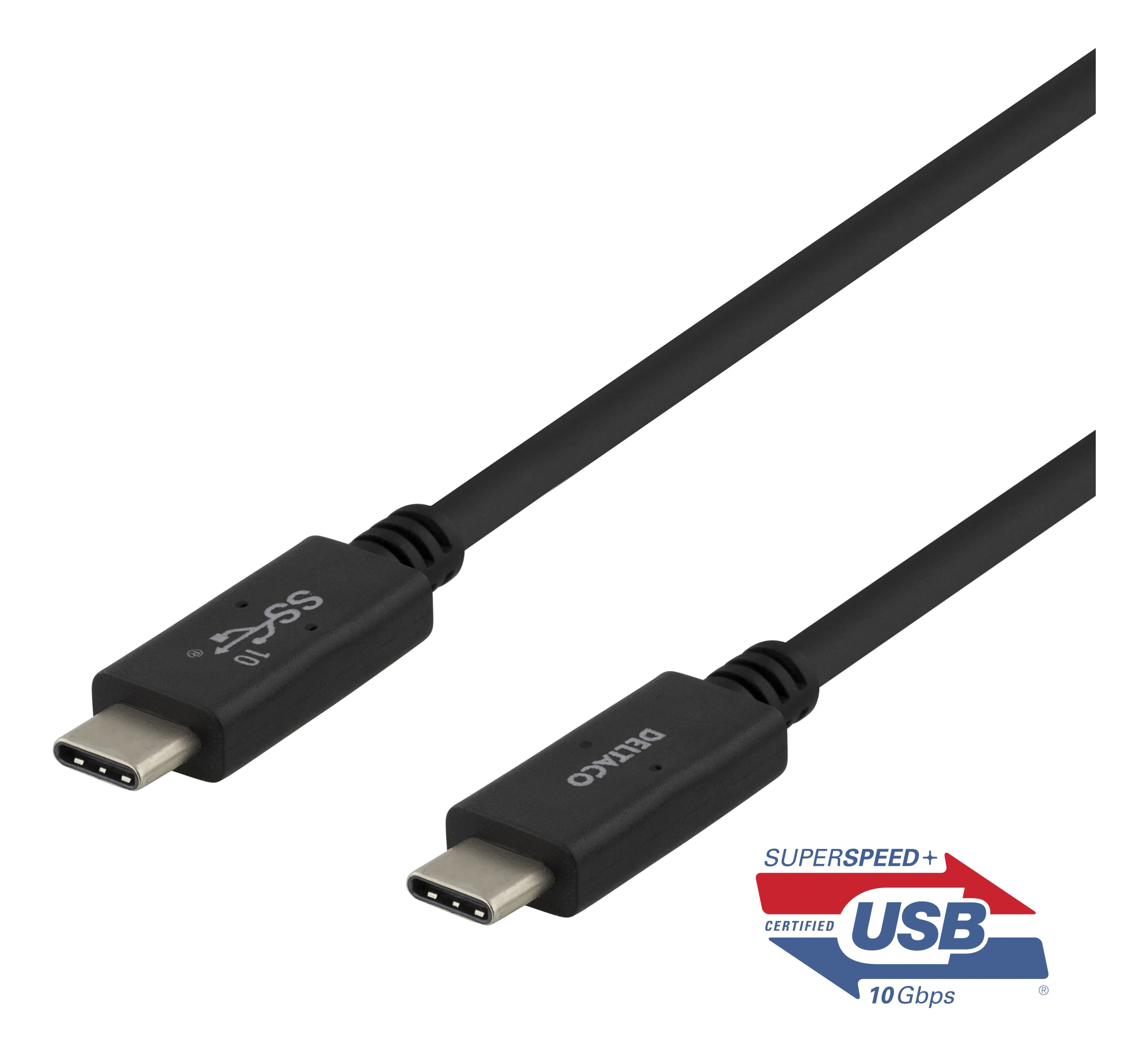 Deltaco USBC-1401 USB-C -kaapeli, 100 W, 0,5 m, musta