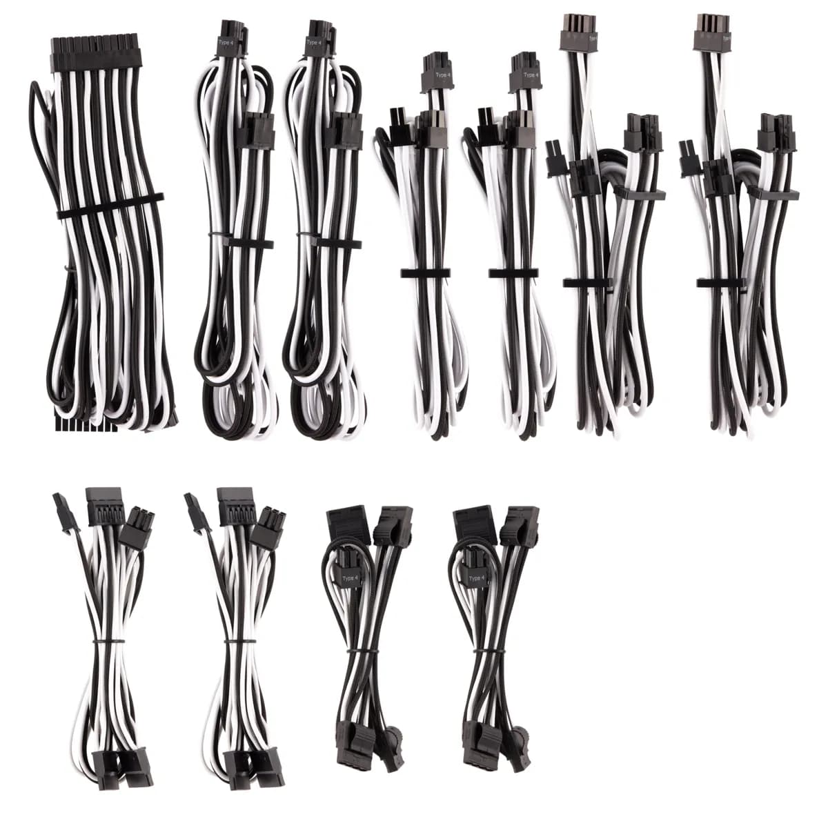 Cors. DC Cable Pro Kit Gen 4 Indiv. Sleeved, Type 4, WT/BK