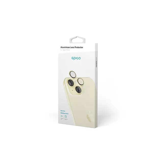 Epico Aluminium Lens, iPhone 15 / 15 Plus -kameran linssinsuoja, Keltainen – EPICO
