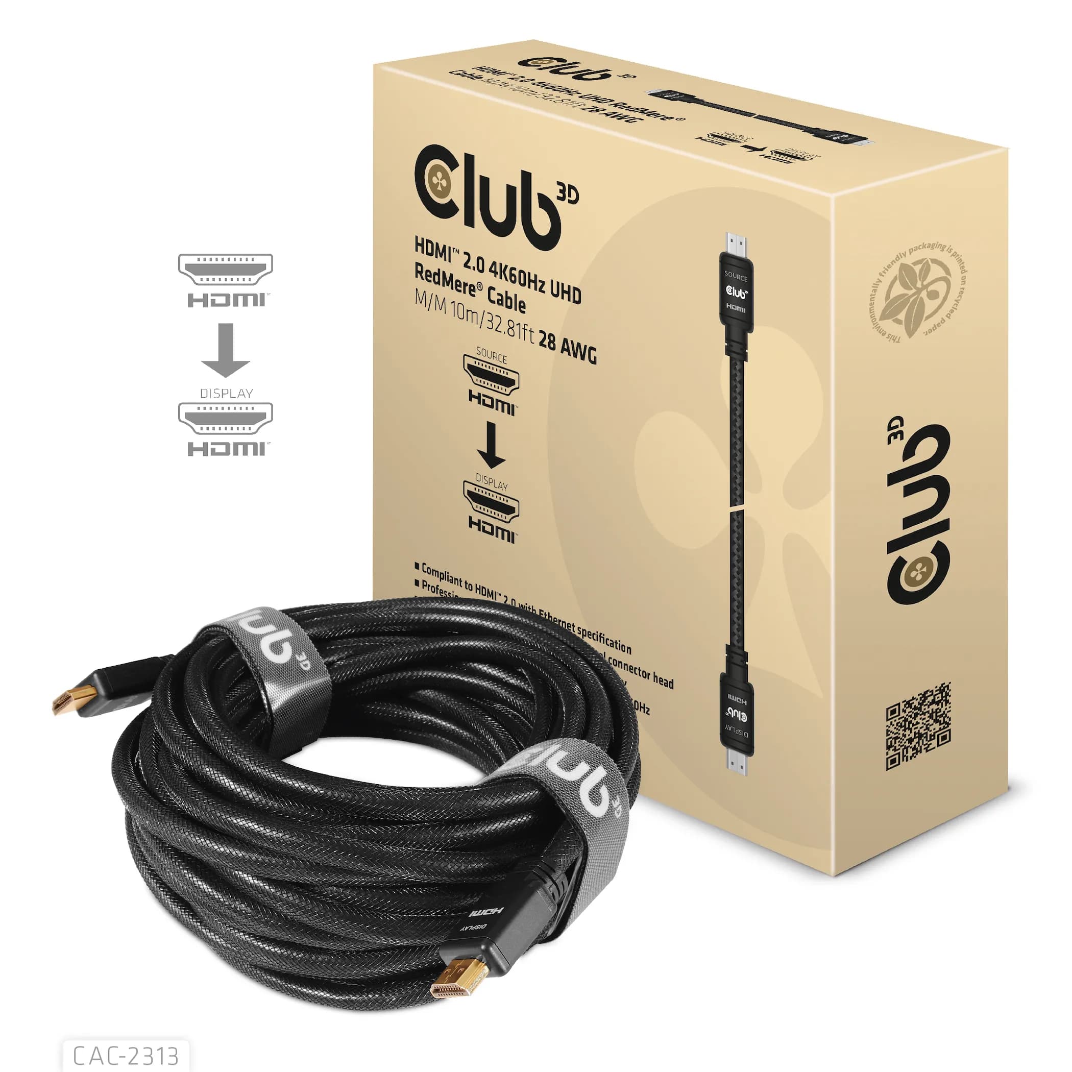 Club 3D CAC-2313 aktiivinen HDMI 2.0 -kaapeli, jossa Ethernet, 4K, 10 m, musta – Club 3D