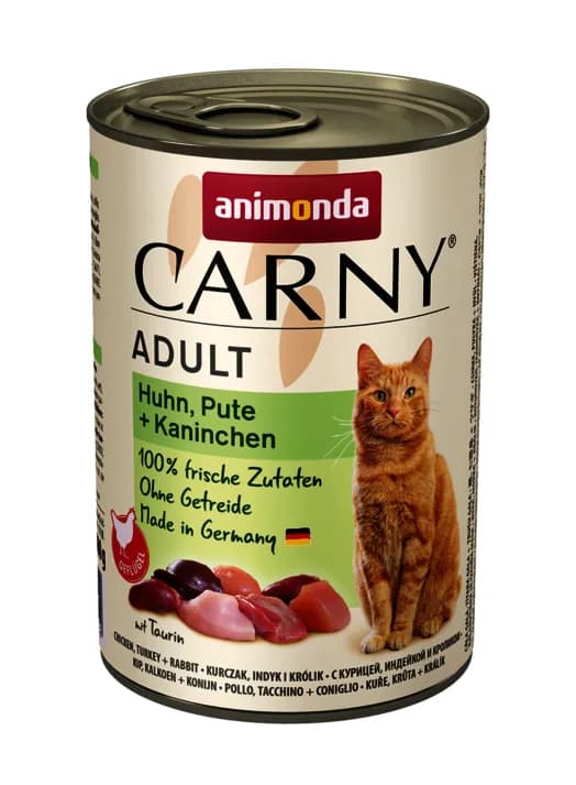 Animonda Carny Adult Chicken, Turkey & Rabbit, Kissan märkäruoka, Viljaton, 400 g – Animonda