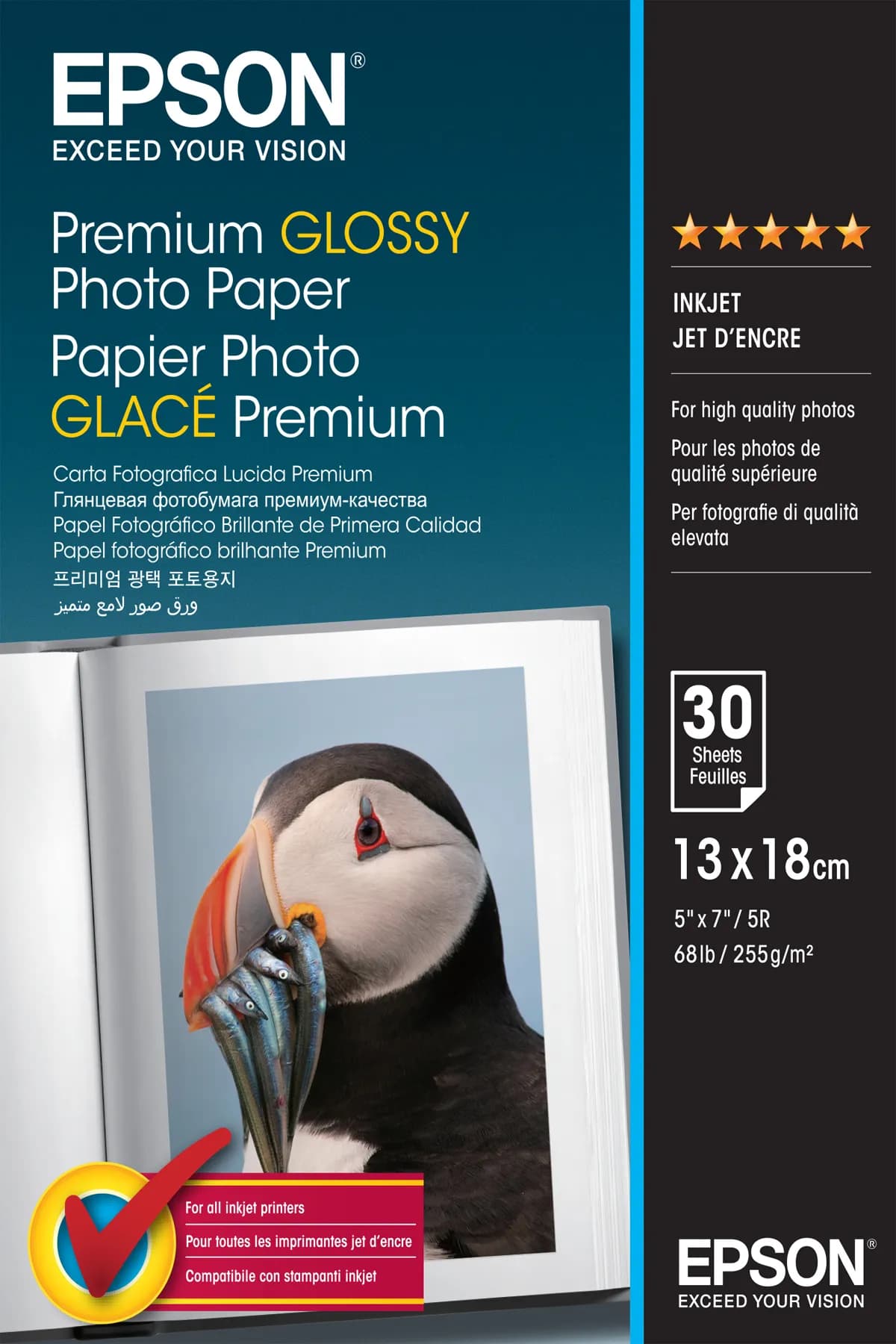 EPSON PREMIUM GLOSSY PHOTO PAPER,13X18, 255G, 30 – Epson