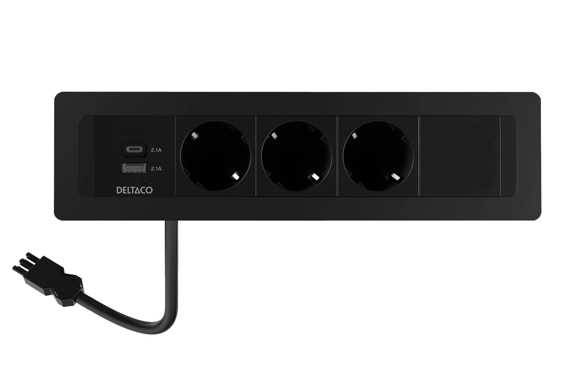 Deltaco Office -pöytään upotettava virtapaneeli, 3 pistoras, musta